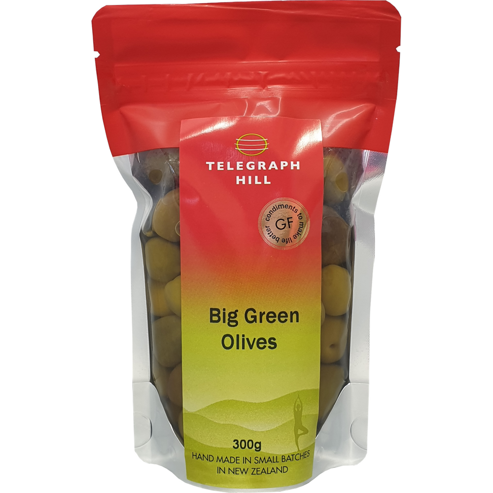 NZ Olives Big Green Olives 300gm red top pouch
