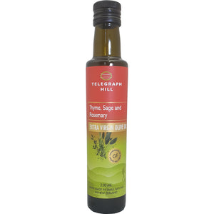 NZ Olive Oil Telegraph Hill Thyme Sage and Rosemary Infused Extra Virgin Olive Oil 250ml Glass Bottle