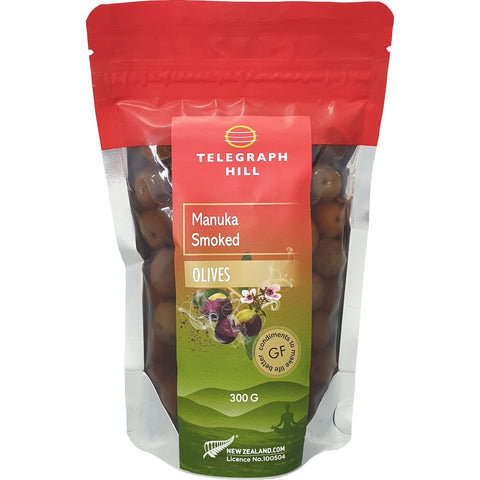 NZ Olives Telegraph Hill Manuka Smoke Olives 300g Red Top Pouch