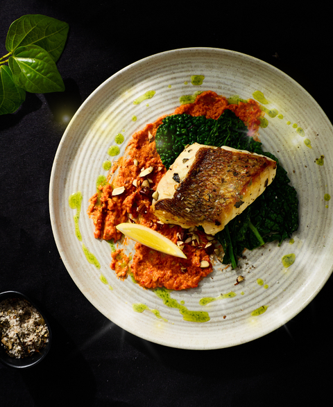 Crispy Skinned Snapper with Romesco & Kale