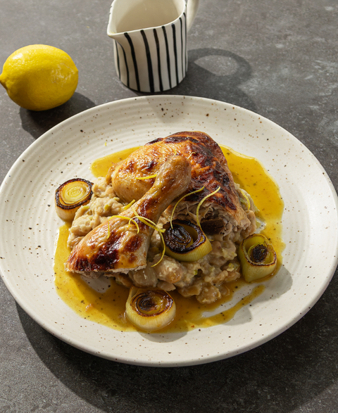 NZ Bush Honey & Mustard Glazed Chicken with Charred Leeks and Creamy Butter Beans