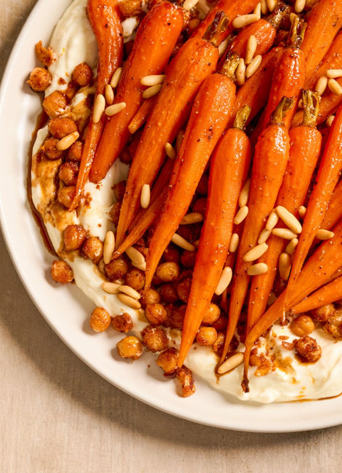 Roasted Baby Carrots with Smoky Chickpeas and Garlic Yoghurt
