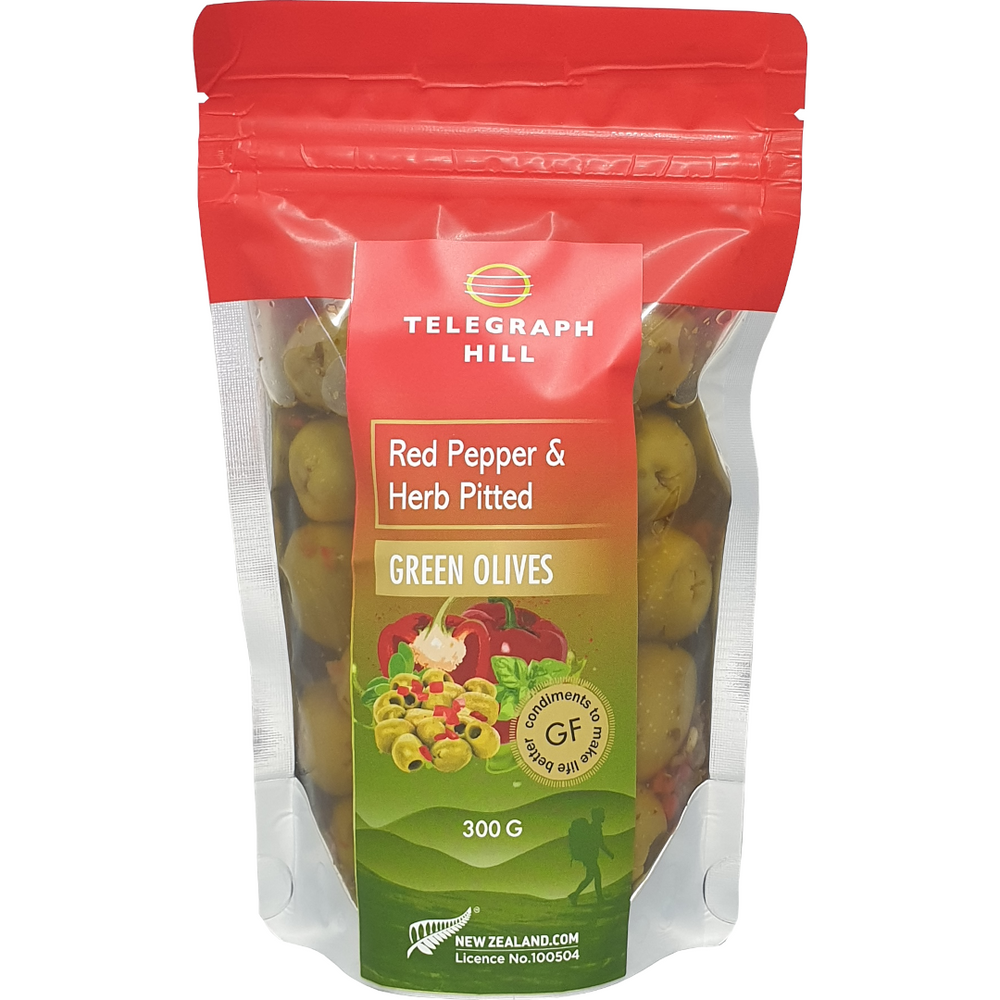 Red Pepper & Herb Pitted Green Olives 300g