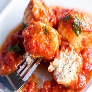 Chicken Meatballs with Puttanesca Sauce