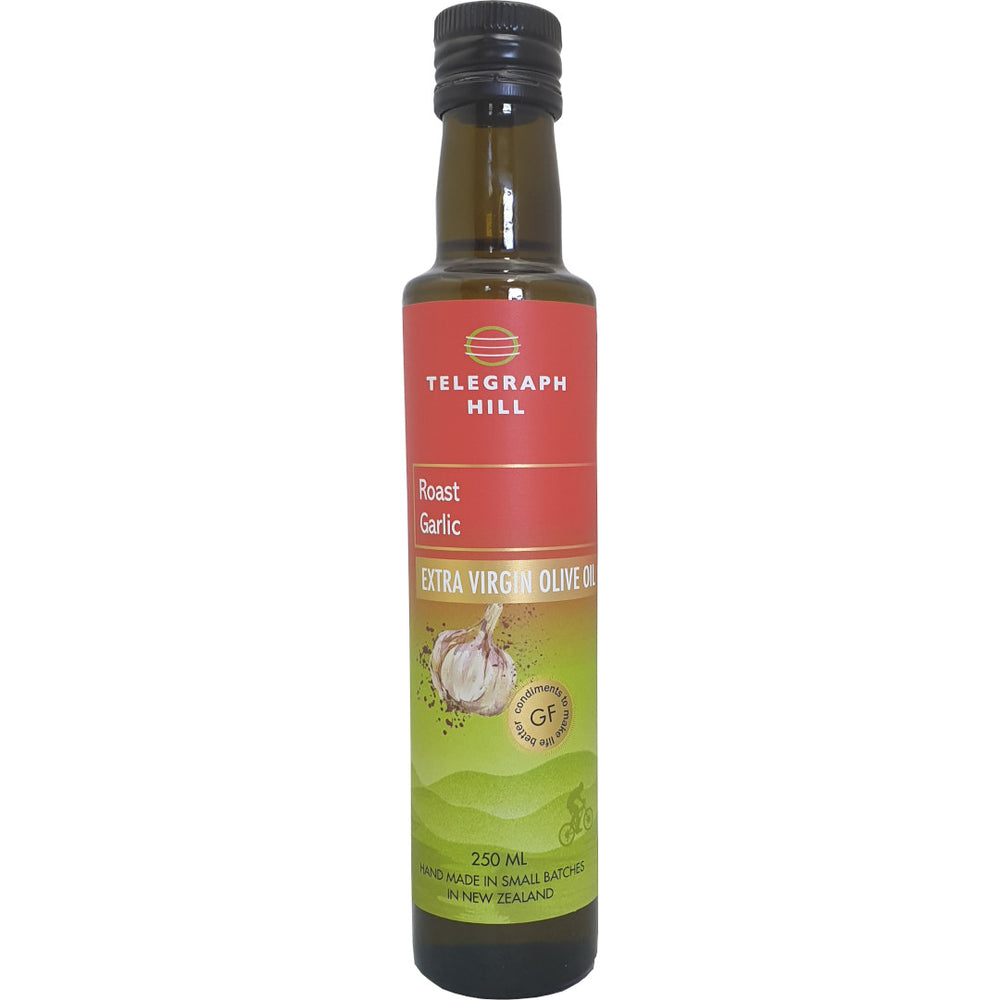 NZ Extra Virgin Olive Oil Telegraph Hill Roast Garlic Infused Extra Virgin Olive Oil 250ml Glass Bottle
